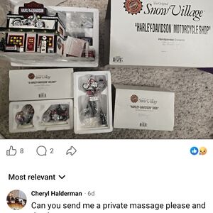 Harley-Davidson Snow Village Motorcycle Shop Decor - Black, Red, White